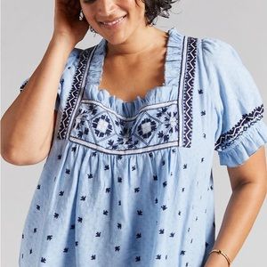 Anthropologie Seen Worn Kept Embroidered Square-Neck Blouse